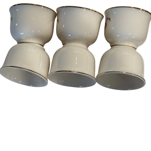 Snow Bone China Chinese Sake Cups Vintage Asian Orange Red White Gold Set Of 6 - Picture 5 of 8